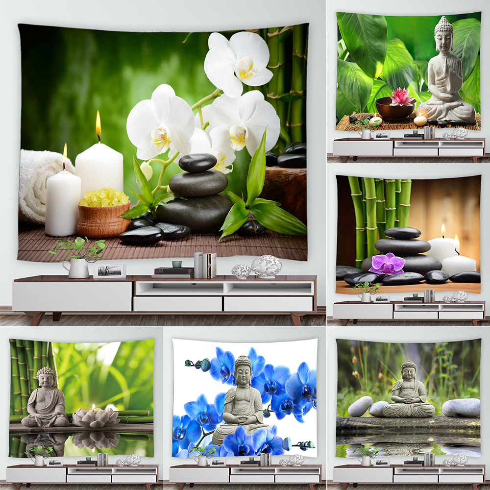 Spa Wellness Nature - Tropische Zen Buddha Orchidee Bambus Wandteppich