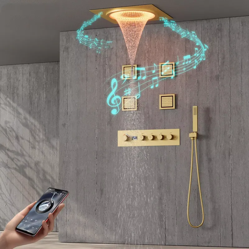 Spa & Wellness Retreat - Intelligentes LED-Duschset Badezimmer Musik-Regenduschsystem Schwarz Matt
