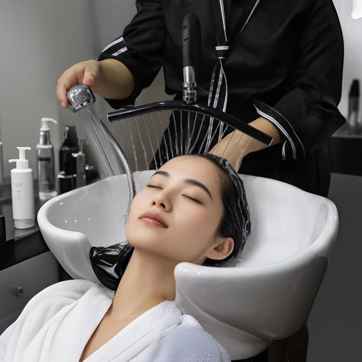Spa & Wellness Retreat - Verstellbares Wasserfall-Armaturenset für Kopf-Spa-Shampoo-Stuhl, Waschbecken, Salon-Haarwaschzubehör,