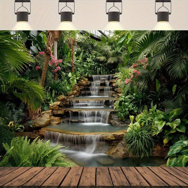 Spa Wellness Nature - Wandteppich mit Wasserfall-Garten, üppigen tropischen Pflanzen,
