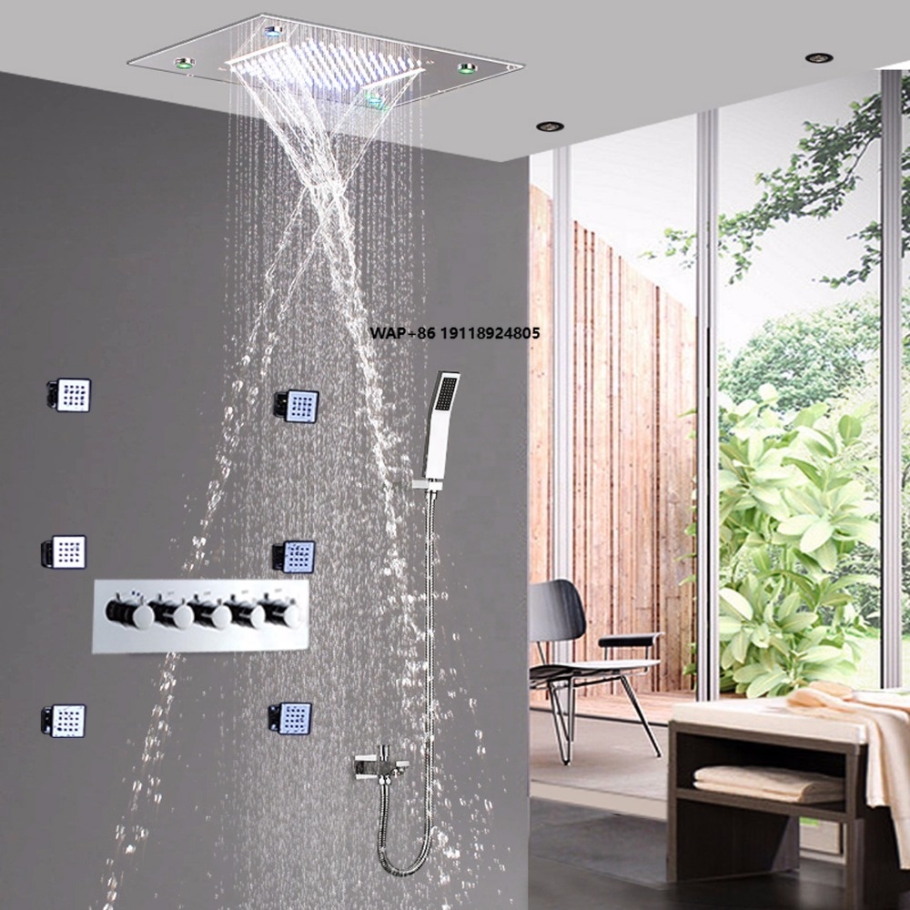 Spa & Wellness Retreat - Messing Warm-Kalt Viergriff-Duschventil Edelstahl 360x500 Deckenmontierte