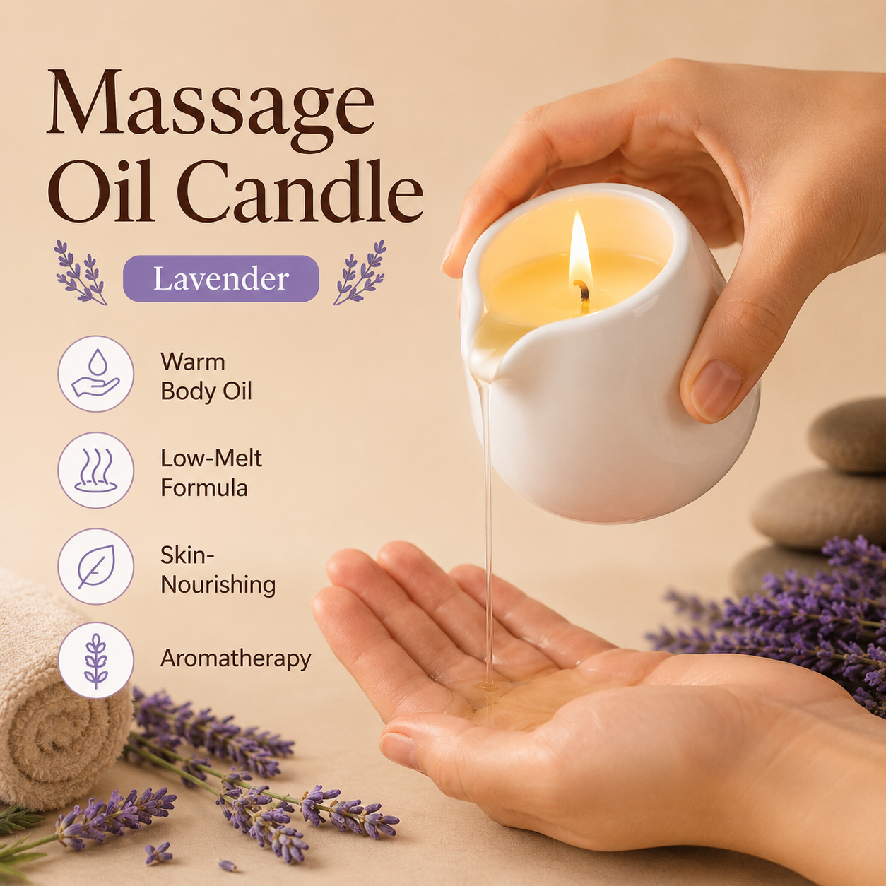 Massage Candle Melting - Keramik-Massageöl-Kerze Lavendel Beruhigender Blumenduft Niedrigschmelzende Körpermassage-Kerze