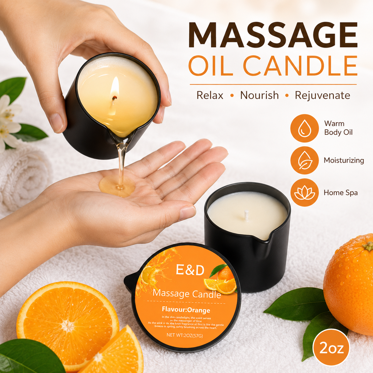 Massage Candle Melting - Orangefarbene Massageöl-Kerze 2 oz, Körpermassagekerze, die