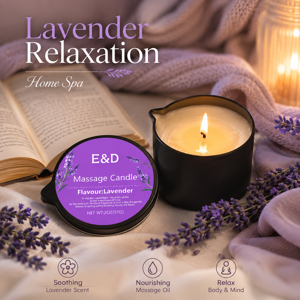 Massage Candle Melting - Lavendel-Massageölkerze 2oz, Körpermassagekerze, die sich in