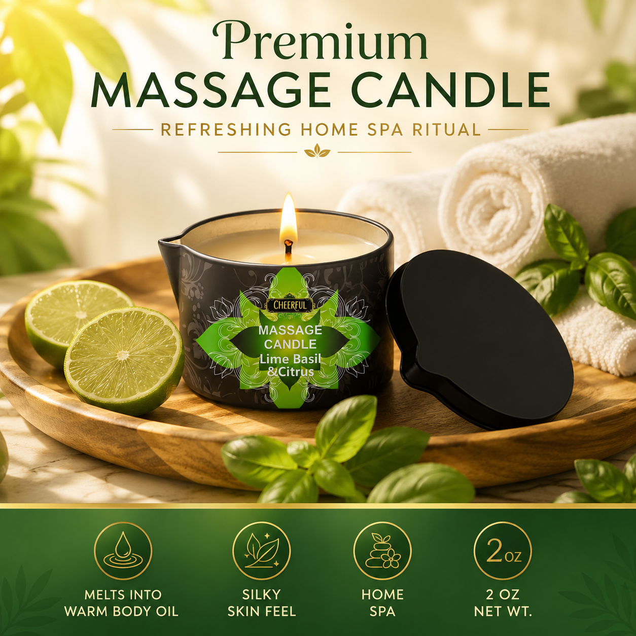 Massage Candle Melting - Limetten-Basilikum-Zitrus-Massageölkerze 2oz Körpermassagekerze Schmelzt und erwärmt