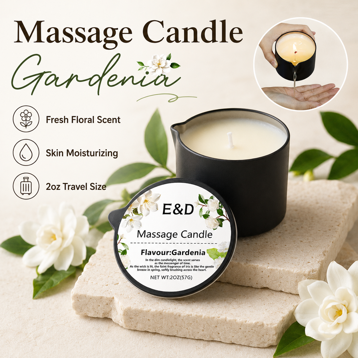 Gardenia Massage-Ölkerze 2oz,  – Massage Candle Melting Bewertung und Preis